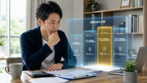 ホームページ保守費用の月額相場と内訳を解説する記事のアイキャッチ。費用を検討する経営者のイメージ
