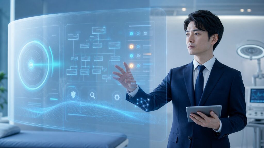 WordPressの脆弱性診断のやり方を解説する記事のアイキャッチ。サイトの健康診断のように弱点を点検するイメージ